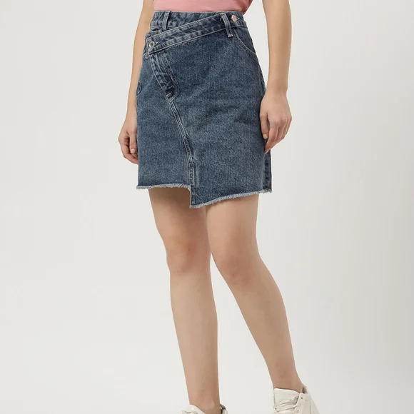Pure Cotton Plain Regular Fit Denim Skirt - Picture 4 of 4